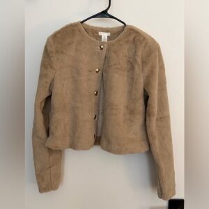 H&M Cream Teddy Jacket with Gold Buttons